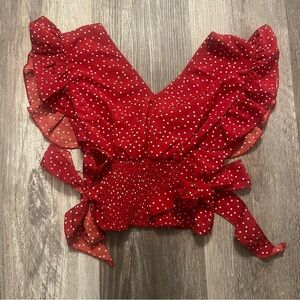 Lyaner Red Polka Dot Ruffled Sleeve Size S